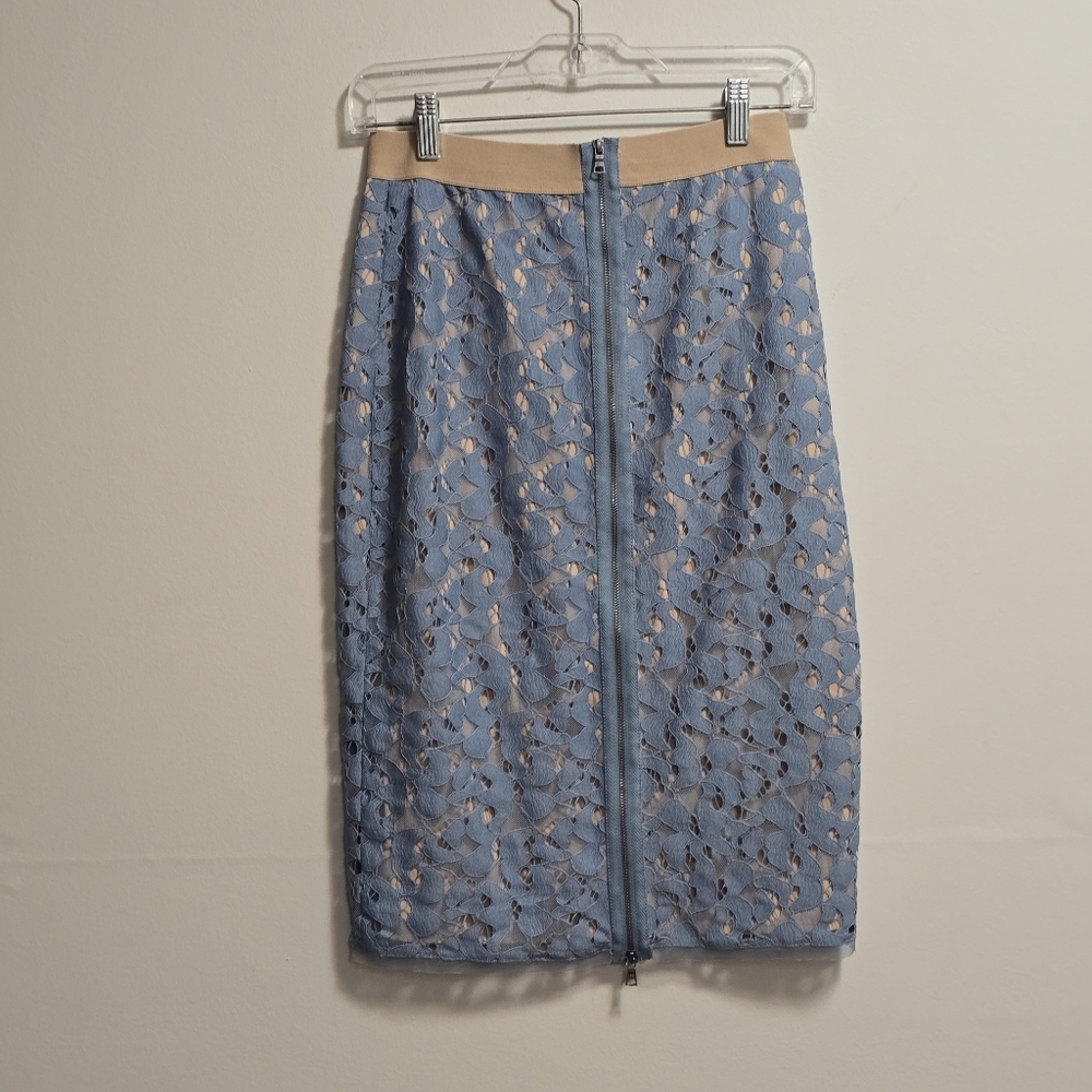 BcbgMaxazria Elegant Blue Lace Pencil  Skirt With Elastic Waistband Size Xs - Picture 4 of 11